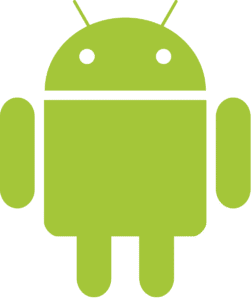 Green Android robot logo on black background.